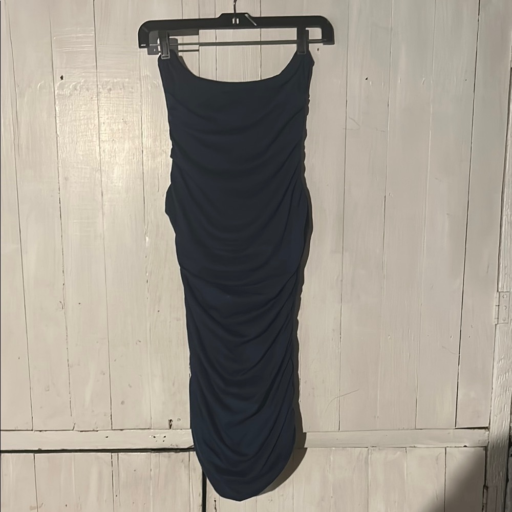 Elegant Navy Blue Ruched Dress